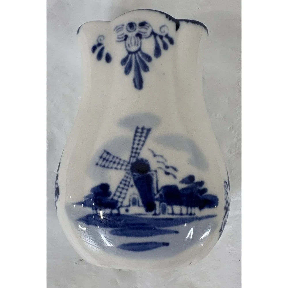 Vintage Delft Blue Miniature Bud Vase Hand Painted Windmill Holland Pottery 3.8